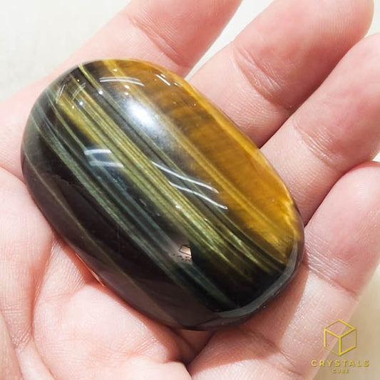 Tiger's Eye Palm Stone - Blue & Golden