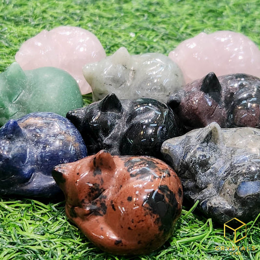 Crystal Sleeping Cat - Labradorite, Sodalite, Rose Quartz, Green Aventurine, Que Sera, Mahogany Obsidian, Black Obsidian & Arfvedsonite Garnet