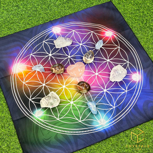 Flower of Life Meditation Cloth - Chakra Colour - Promote Meditation / Harmonise & Energise Personal Energy Field