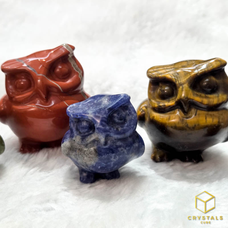 Crystal Owl - Clear Quartz, Amethyst, Sodalite, Unakite, Tiger's Eye, Red Jasper & Black Obsidian