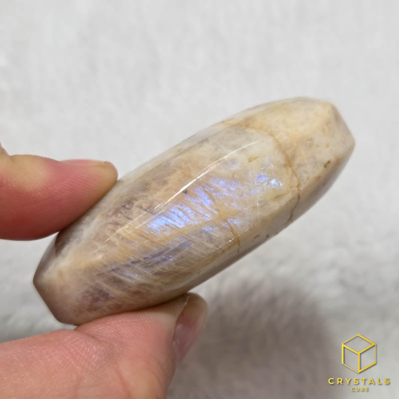 Grey Moonstone with Sunstone & Blue Sheen Palm Stone