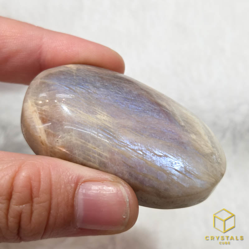 Grey Moonstone with Sunstone & Blue Sheen Palm Stone