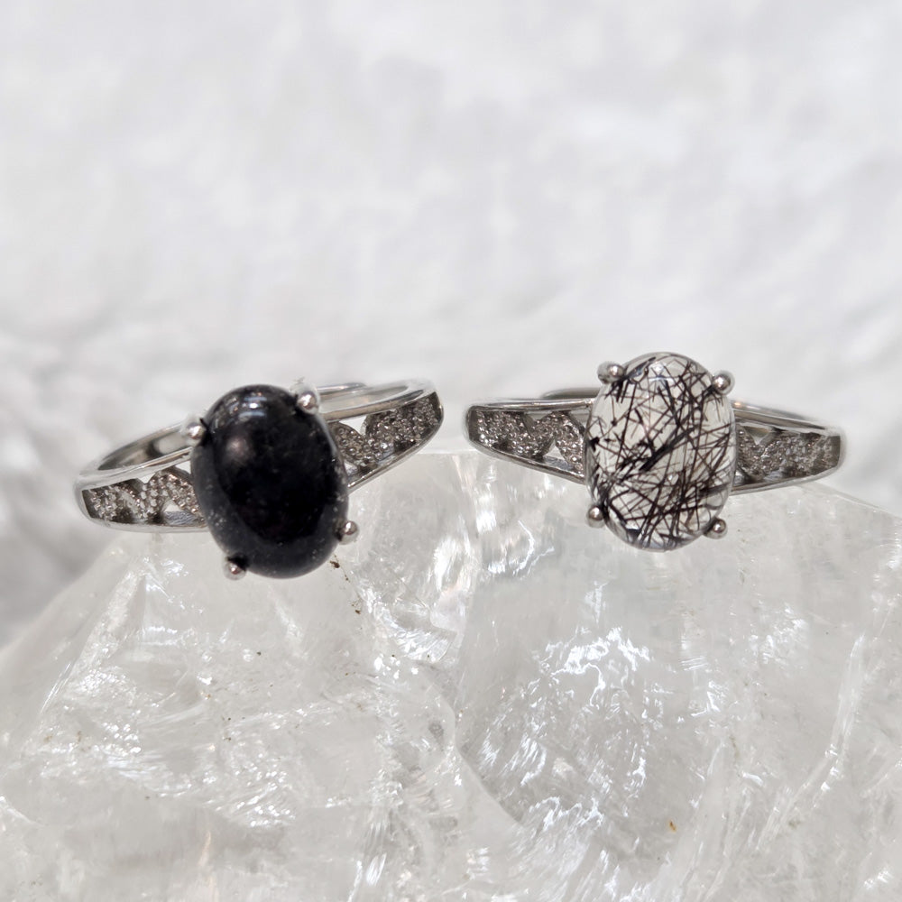 Black Rutile*** (Tourmalinated Quart) Ring - Adjustable