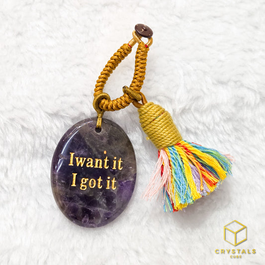 Manifestation Stone Bag Charm- I Want It I Got It - Amethyst, Sodalite, Rose Quartz, Green Aventurine, Moss Agate, Tiger's Eye & Red jasper