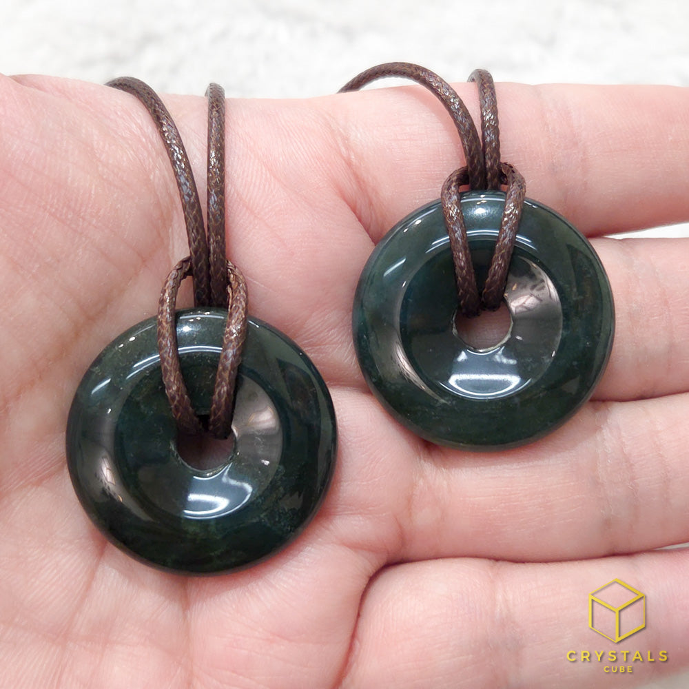 Moss Agate Donut Pendant - 3cm