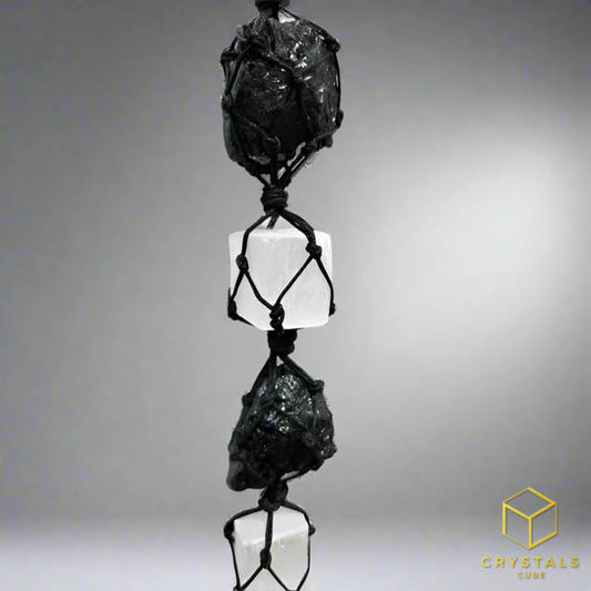 Black Tourmaline & Selenite Raw Hanging