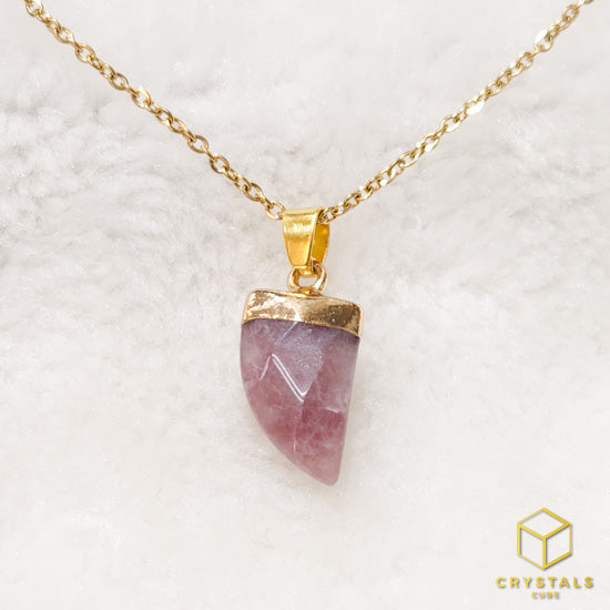 Strawberry Quartz Tooth-Shape Necklace