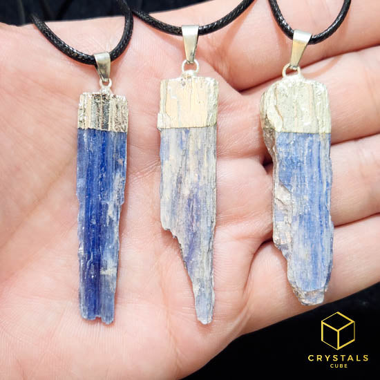 Blue Kyanite Raw with Gold/Silver Cap Pendant