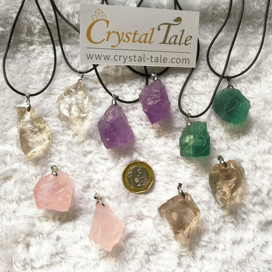 Raw Crystal Pendant - Amethyst, Fluorite, Clear, Rose & Smokey Quartz