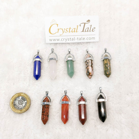 Double Point Pendant - Amethyst, Sodalite, Rose Quartz, Green Aventurine, Fluorite, Rhodonite, Unakite, Tiger's Eye, Carnelian, Red Jasper, Onyx, Mahogany Obsidian, Dalmatian Jasper & Lapis