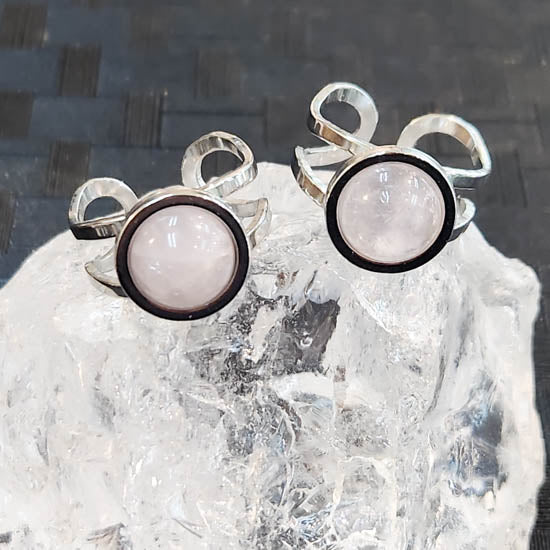Stainless Steel Crystal Ring Rose Quartz, Tiger's Eye, Carnelian