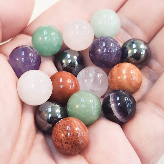 Mini Crystal Ball - Amethyst, Rose Quartz, Green Aventurine, Tiger's Eye, Red Jasper & Hematite