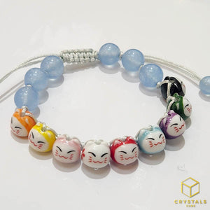 9 Cat bead Bracelet - Blue Chalcedony Pink Chalcedony & Onyx