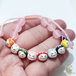 9 Cat bead Bracelet - Blue Chalcedony Pink Chalcedony & Onyx