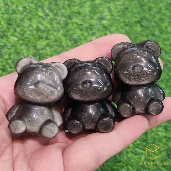 Silver Sheen Obsidian Bear