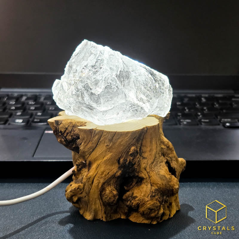 Wood Log Display LED Lamp for Crystals