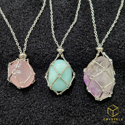 Crystal Net Stainless Steel Necklace - Interchangeable Crystal Holder