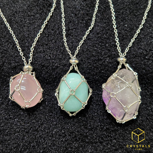 Crystal Net Stainless Steel Necklace - Interchangeable Crystal Holder