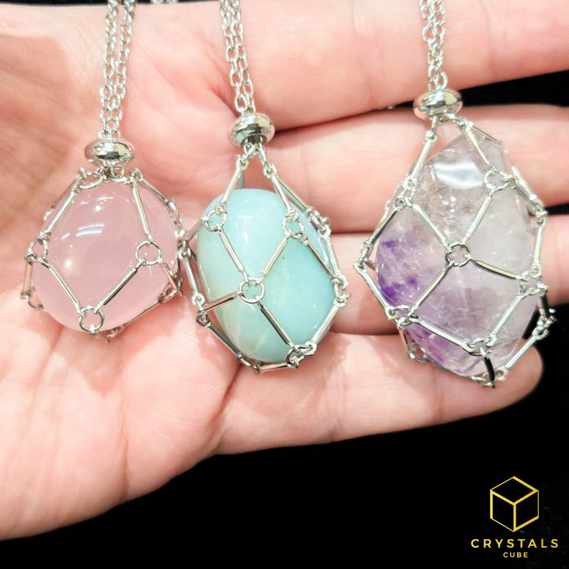 Crystal Net Stainless Steel Necklace - Interchangeable Crystal Holder
