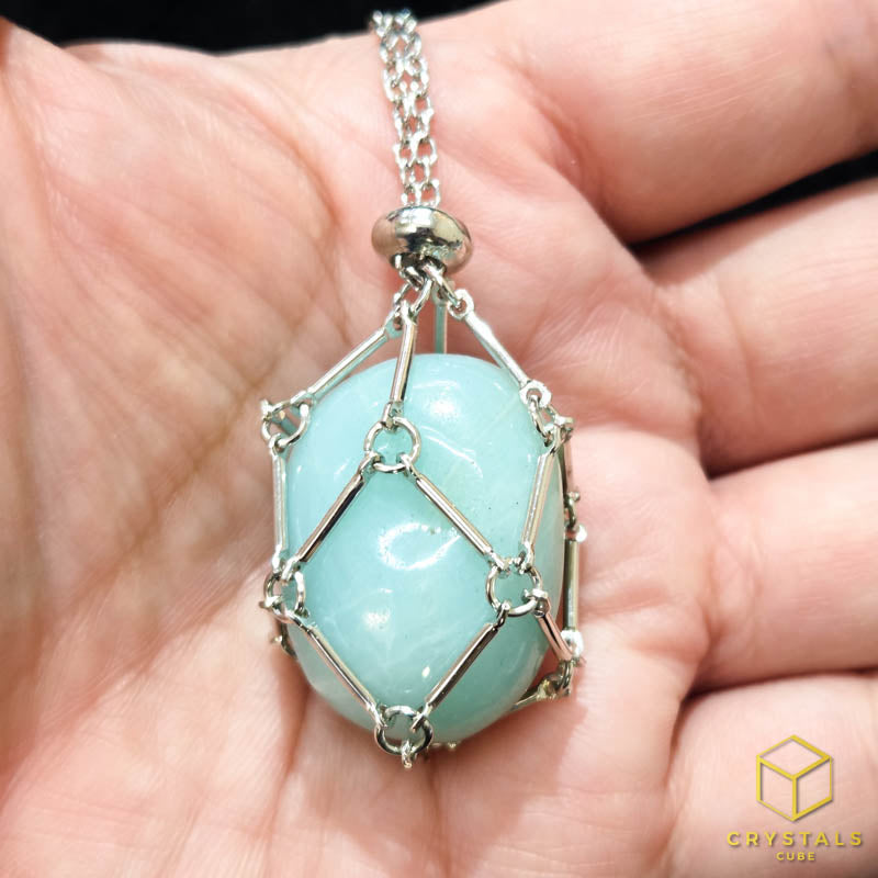 Crystal Net Stainless Steel Necklace - Interchangeable Crystal Holder