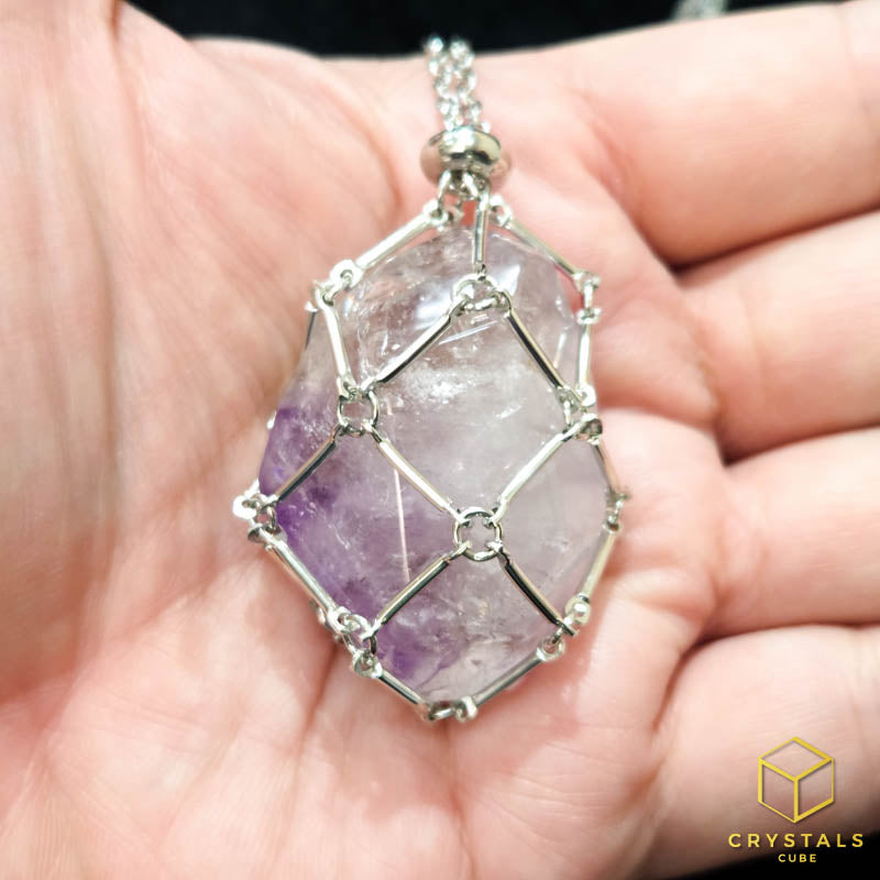 Crystal Net Stainless Steel Necklace - Interchangeable Crystal Holder