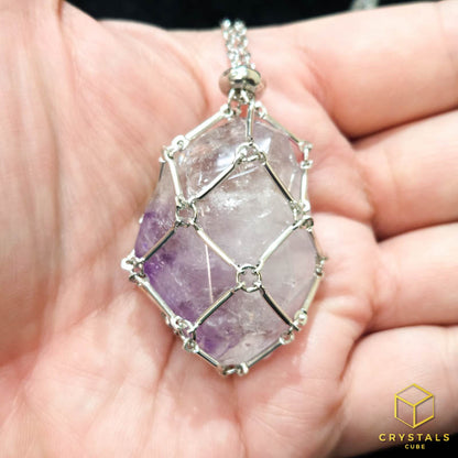 Crystal Net Stainless Steel Necklace - Interchangeable Crystal Holder