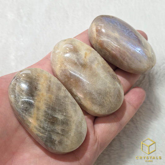 Grey Moonstone with Sunstone & Blue Sheen Palm Stone