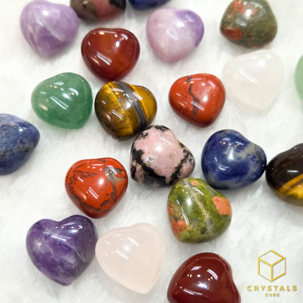 Mini Crystal Heart - Amethyst, Sodalite, Rose Quartz, Green Aventurine, Rhodonite, Tiger's Eye, Carnelian & Red Jasper