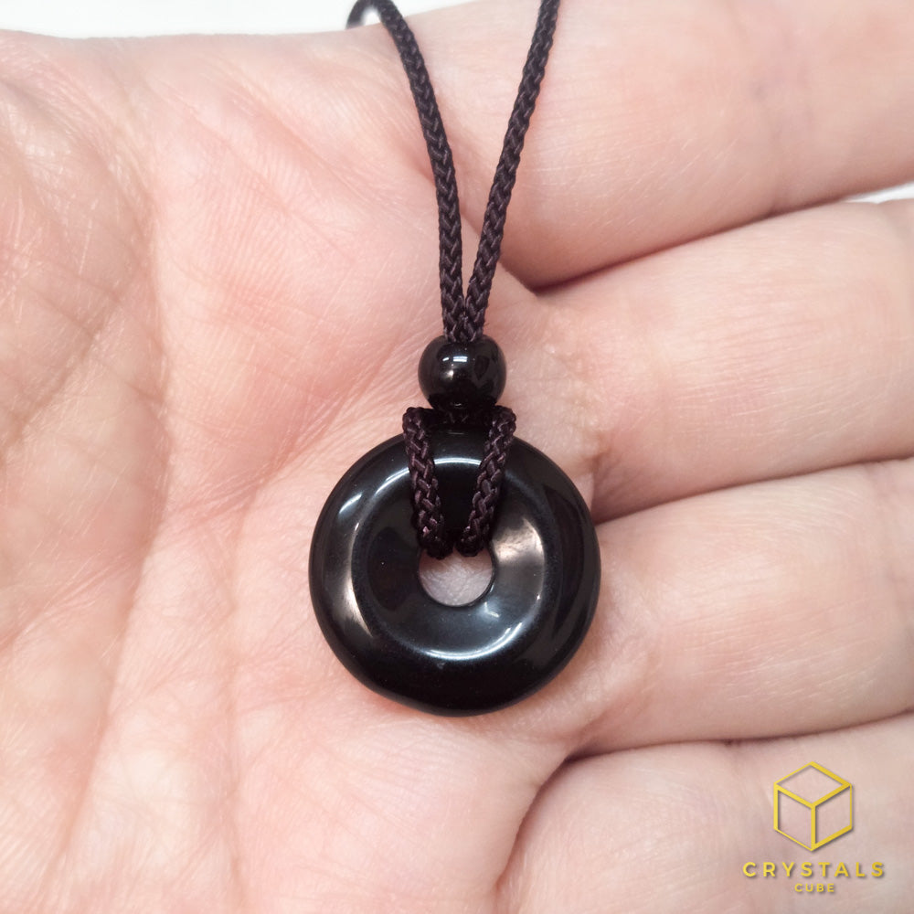 Black Obsidian Donut Pendant