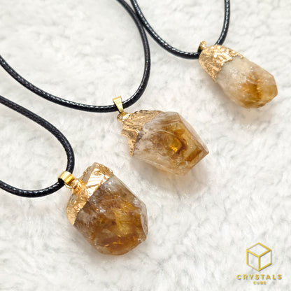 Citrine Raw Point with Gold Cap Pendant