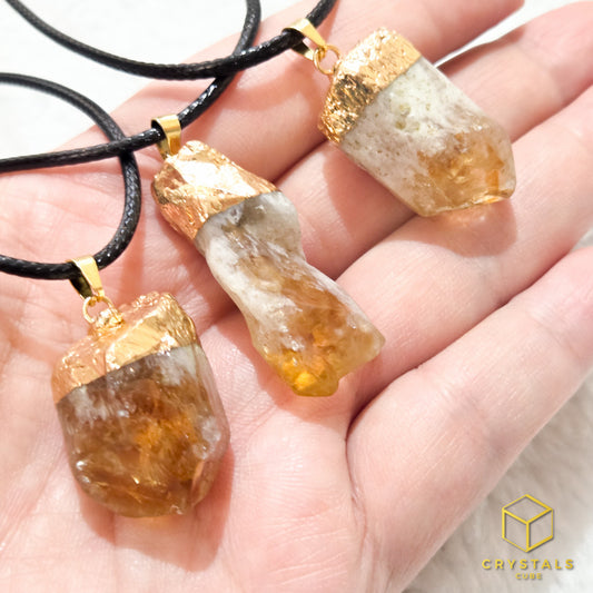 Citrine Raw Point with Gold Cap Pendant