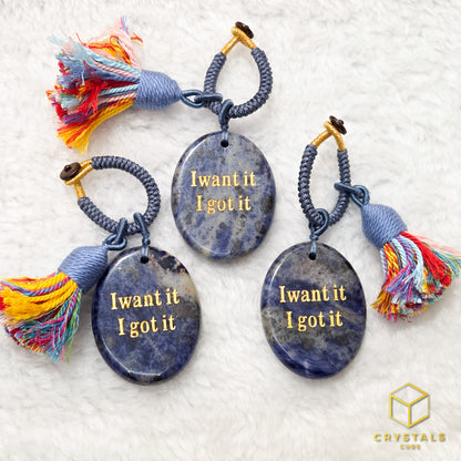 Manifestation Stone Bag Charm- I Want It I Got It - Amethyst, Sodalite, Rose Quartz, Green Aventurine, Moss Agate, Tiger's Eye & Red jasper