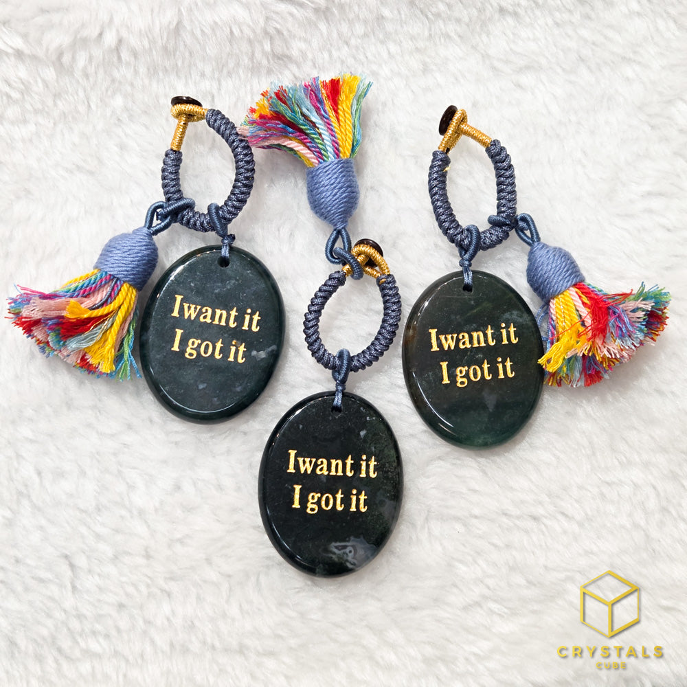 Manifestation Stone Bag Charm- I Want It I Got It - Amethyst, Sodalite, Rose Quartz, Green Aventurine, Moss Agate, Tiger's Eye & Red jasper