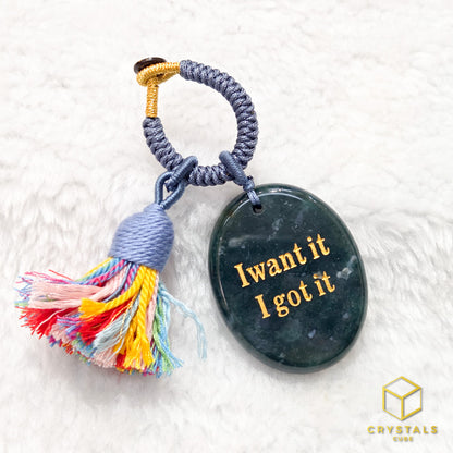 Manifestation Stone Bag Charm- I Want It I Got It - Amethyst, Sodalite, Rose Quartz, Green Aventurine, Moss Agate, Tiger's Eye & Red jasper