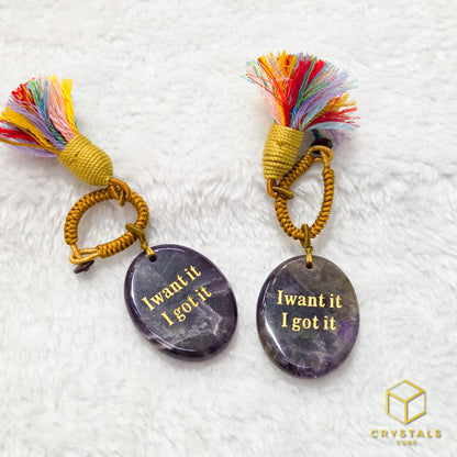 Manifestation Stone Bag Charm- I Want It I Got It - Amethyst, Sodalite, Rose Quartz, Green Aventurine, Moss Agate, Tiger's Eye & Red jasper