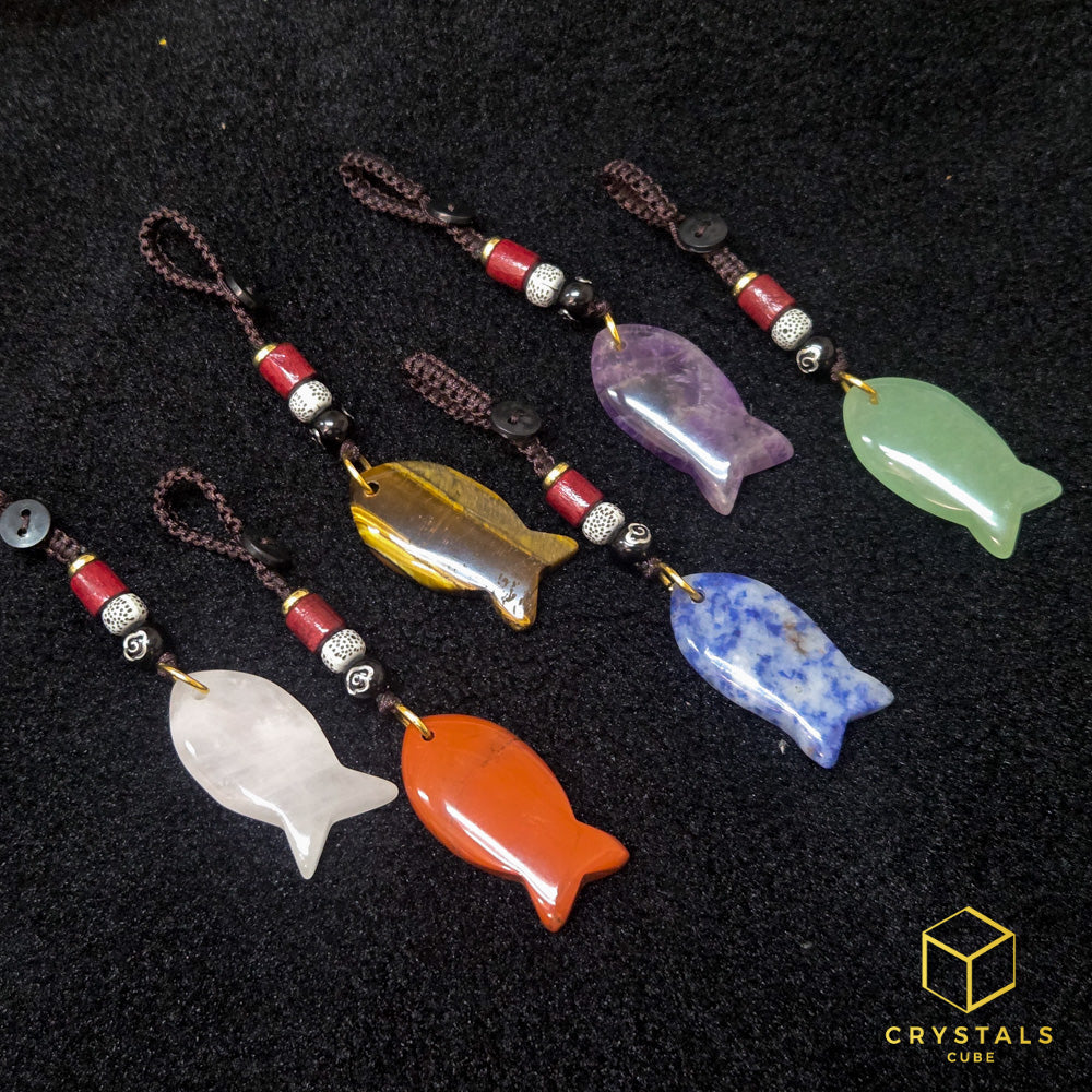 Crystal Fish Key / Bag Charm - Amethyst, Sodalite, Rose Quartz, Green Aventurine, Tiger's Eye & Red jasper