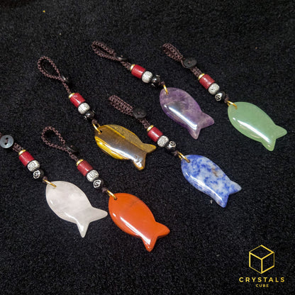 Crystal Fish Key / Bag Charm - Amethyst, Sodalite, Rose Quartz, Green Aventurine, Tiger's Eye & Red jasper