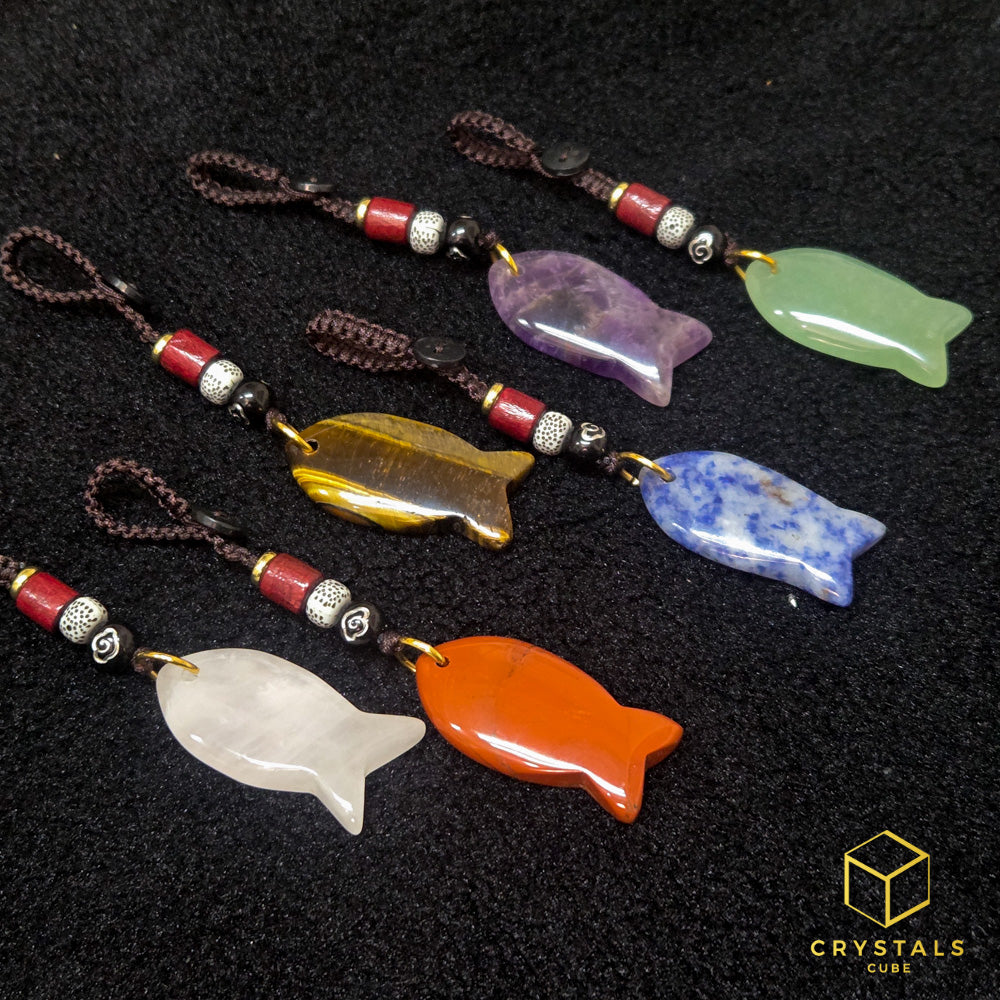 Crystal Fish Key / Bag Charm - Amethyst, Sodalite, Rose Quartz, Green Aventurine, Tiger's Eye & Red jasper