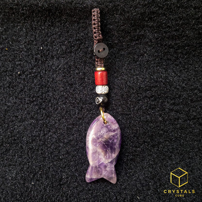 Crystal Fish Key / Bag Charm - Amethyst, Sodalite, Rose Quartz, Green Aventurine, Tiger's Eye & Red jasper