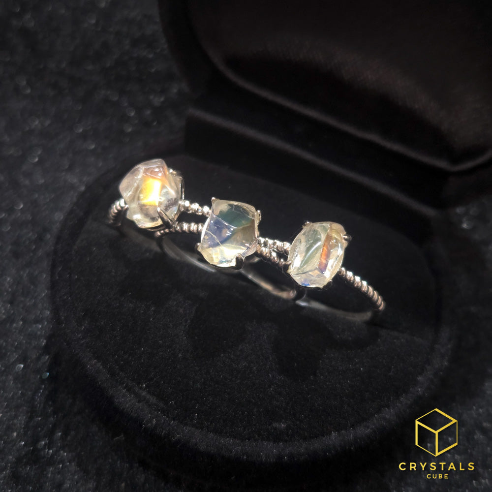 Madagascar Rainbow Moonstone 925 Silver Ring - Adjustable