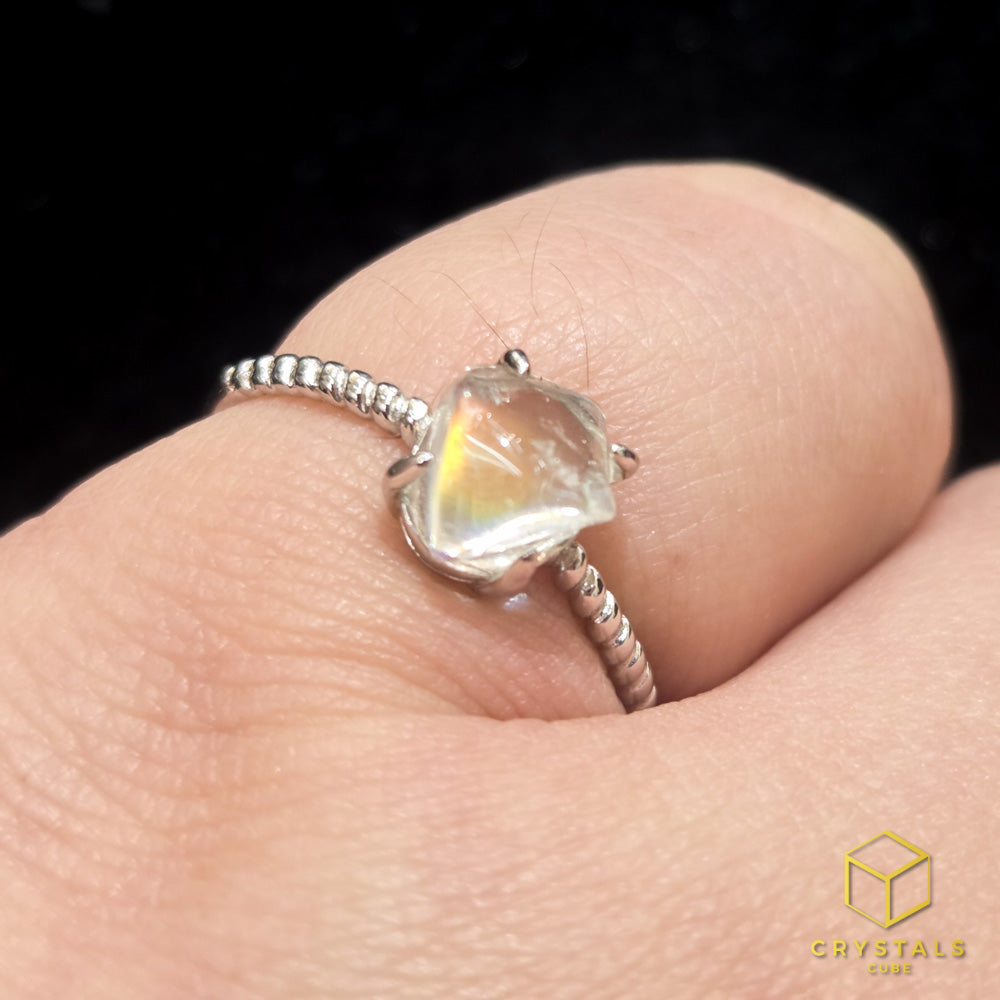 Madagascar Rainbow Moonstone 925 Silver Ring - Adjustable