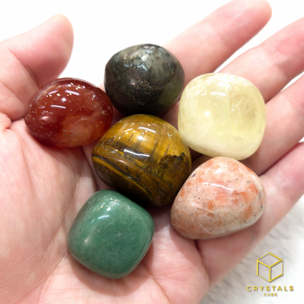 ENCHANTED Lucky Crystal Pouch - Green Aventurine, Citrine, Tiger's Eye, Pyrite, Sunstone & Carnelian