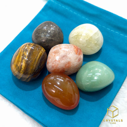 ENCHANTED Lucky Crystal Pouch - Green Aventurine, Citrine, Tiger's Eye, Pyrite, Sunstone & Carnelian