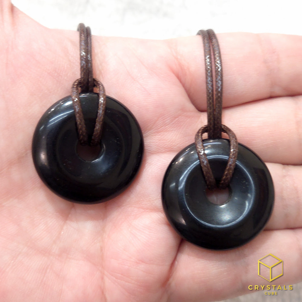 Black Obsidian Donut Pendant - 3cm