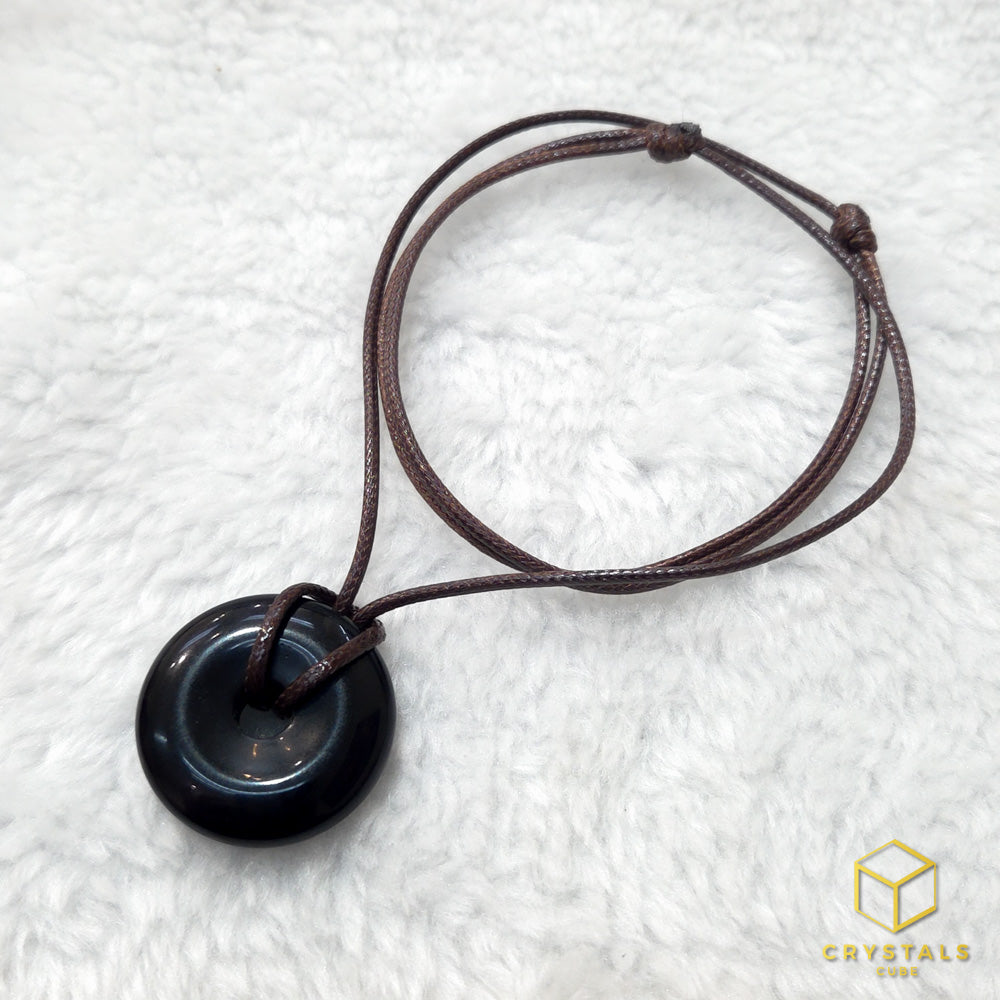 Black Obsidian Donut Pendant - 3cm