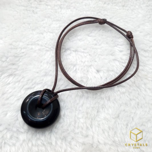 Black Obsidian Donut Pendant - 3cm