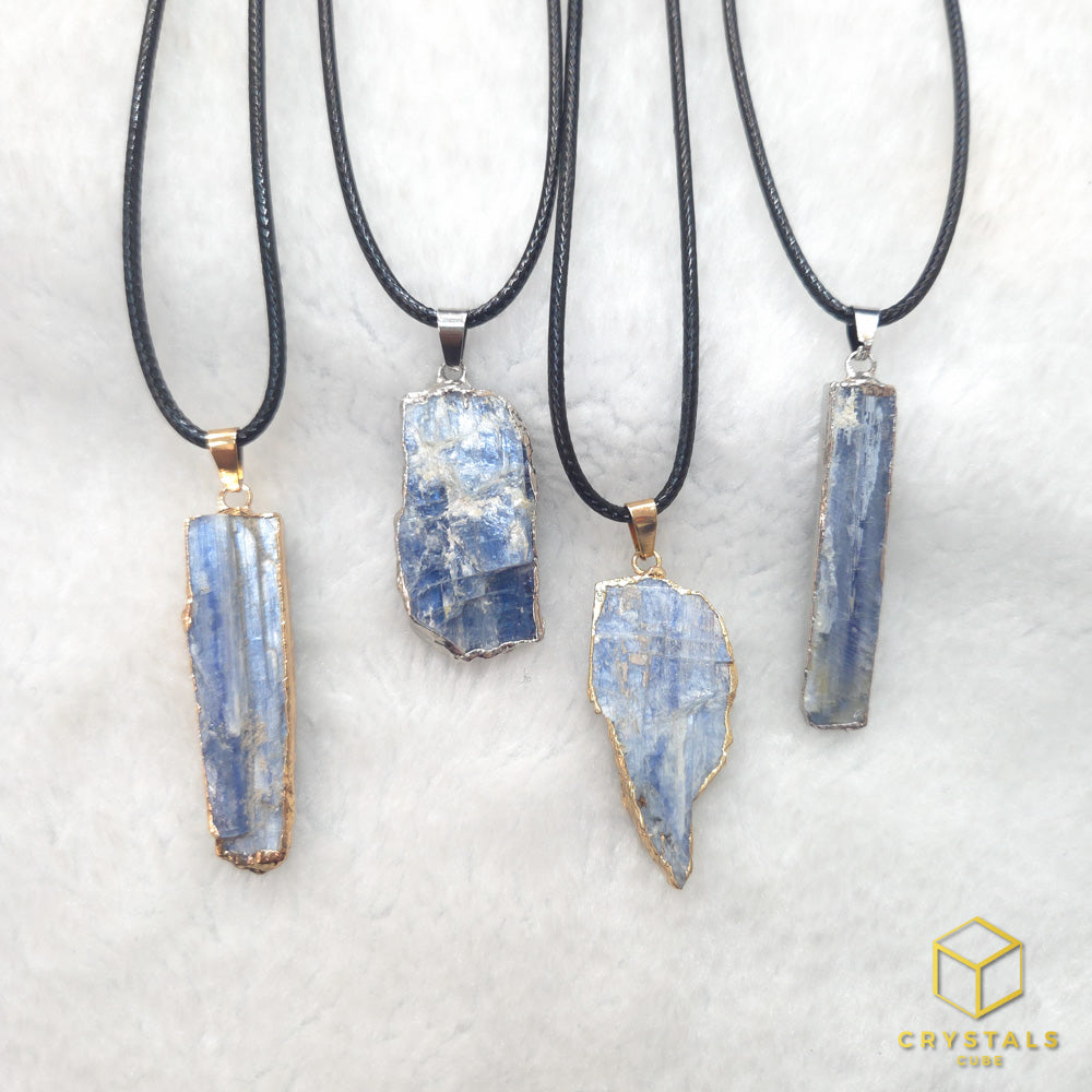 Blue Kyanite Raw With Gold/Silver Frame Pendant