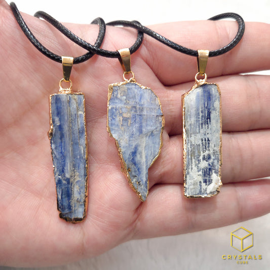 Blue Kyanite Raw With Gold/Silver Frame Pendant