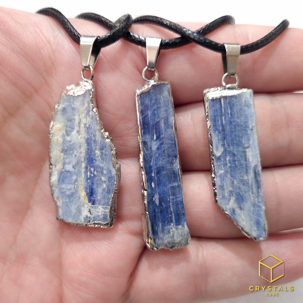 Blue Kyanite Raw With Gold/Silver Frame Pendant