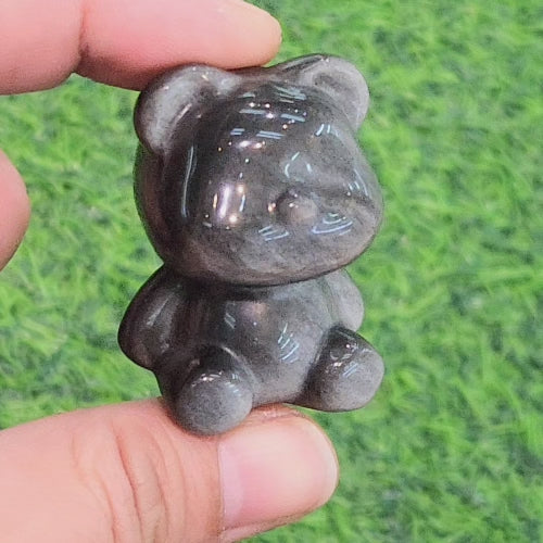 Silver Sheen Obsidian Bear